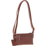 Two Section Zip Top Leather Crossbody Bag Chestnut: K-44