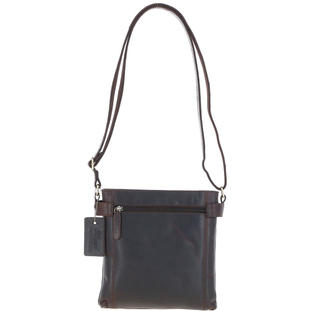 Two Section Zip Top Leather Crossbody Bag Brown: K-45