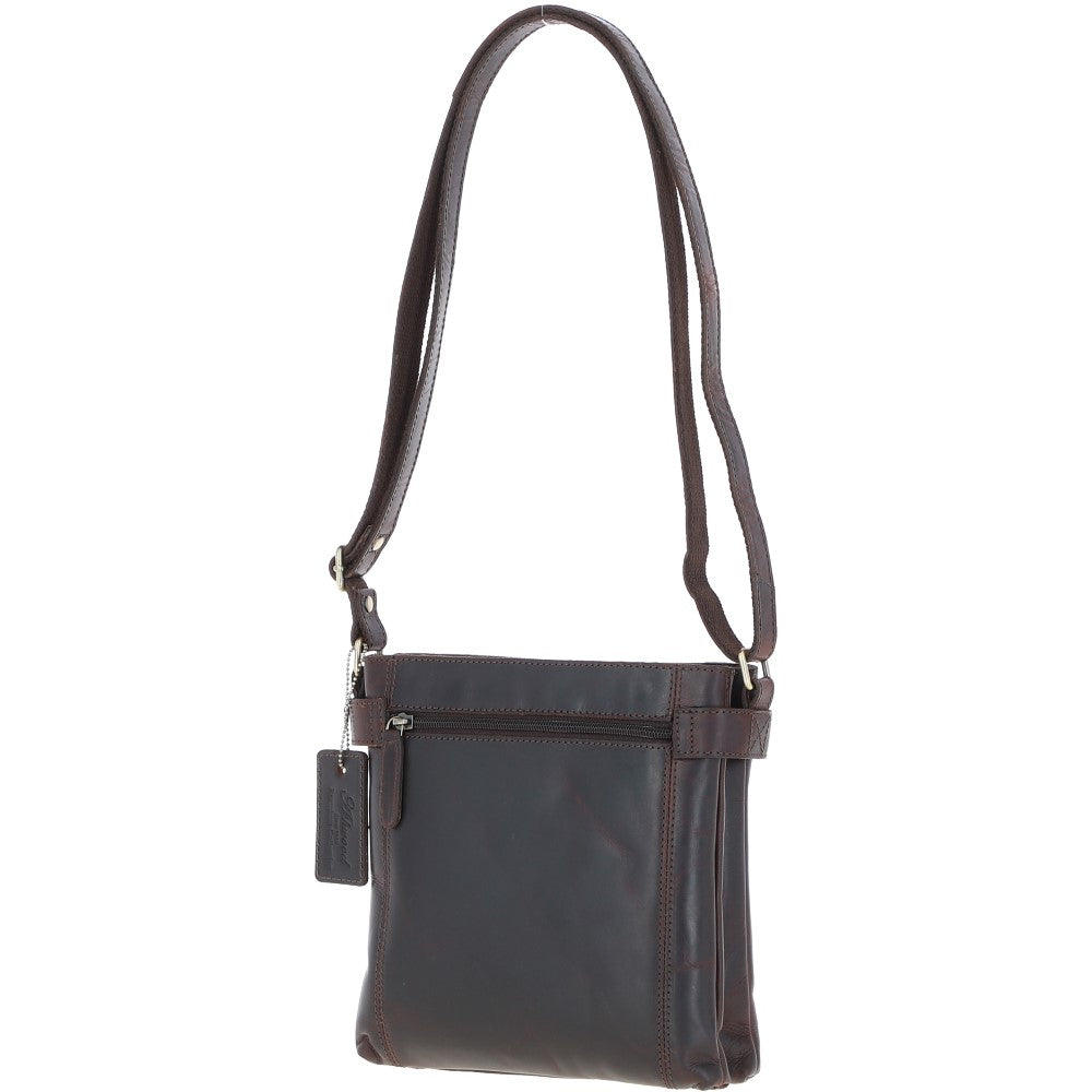 Two Section Zip Top Leather Crossbody Bag Brown: K-45