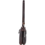 Two Section Zip Top Leather Crossbody Bag Brown: K-45