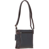 Two Section Zip Top Leather Crossbody Bag Brown: K-45