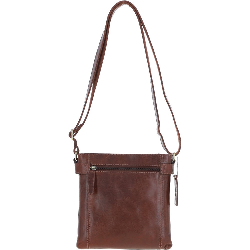 Two Section Zip Top Leather Crossbody Bag Chestnut: K-45