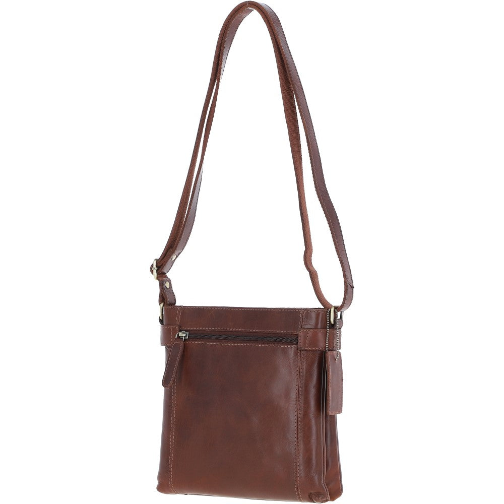 Two Section Zip Top Leather Crossbody Bag Chestnut: K-45
