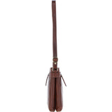 Two Section Zip Top Leather Crossbody Bag Chestnut: K-45