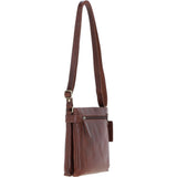 Two Section Zip Top Leather Crossbody Bag Chestnut: K-45