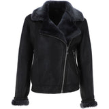 Womens Luxury Shearling Aviator Jacket Black/brissa: KB 874