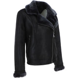 Womens Luxury Shearling Aviator Jacket Black/brissa: KB 874