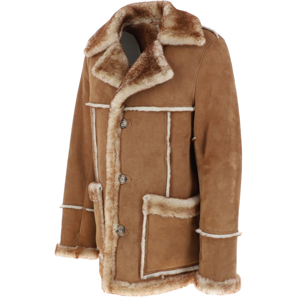 Mens Shearling Sheepskin Coat Honey Tan: KE-102