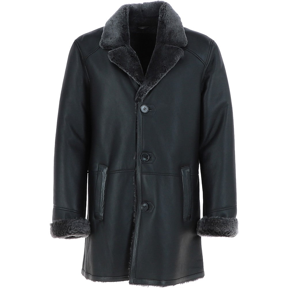 Men's Luxury Single Breasted  Sheepskin Coat Black/brissa: KE-224