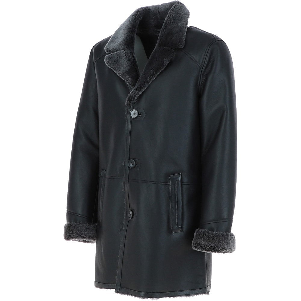 Men's Luxury Single Breasted  Sheepskin Coat Black/brissa: KE-224