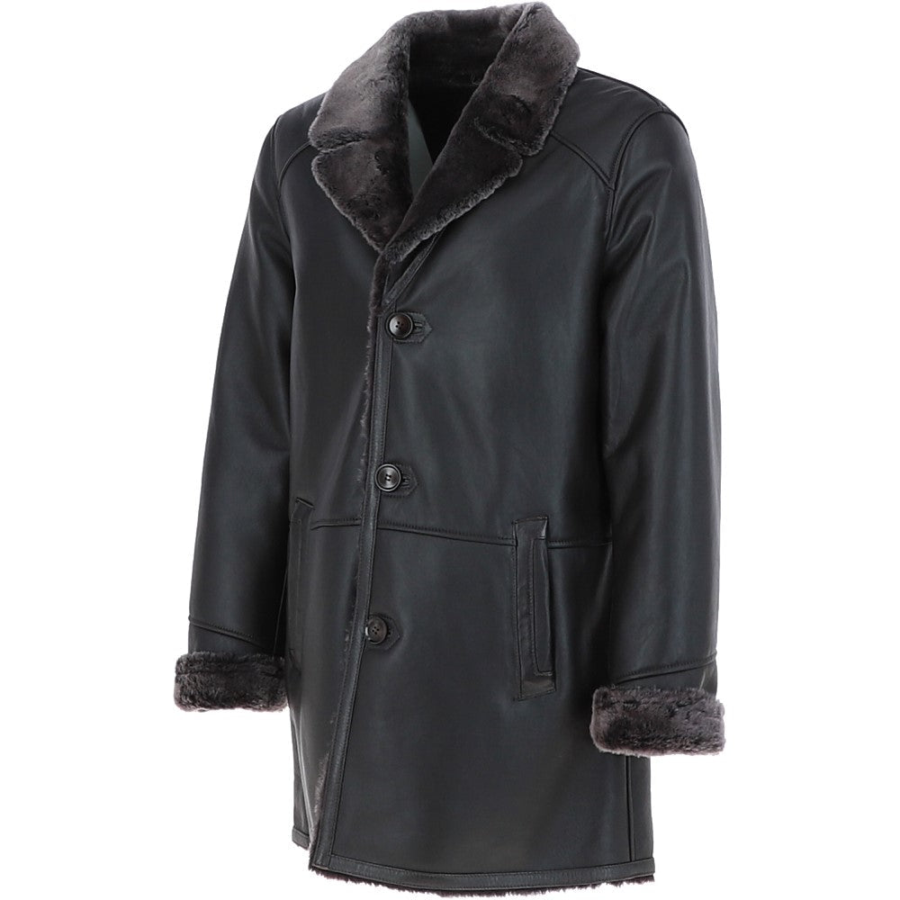 Men's Luxury Single Breasted  Sheepskin Coat Brown/brissa: KE-224