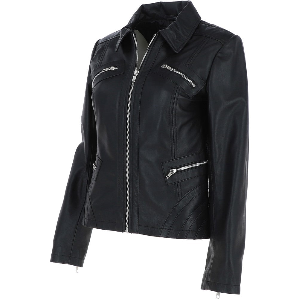 Women's Lamb Leather Biker Jacket : L-Gina
