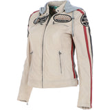 Women's Detachable Hood Leather Biker Jacket Beige: L-Nirma