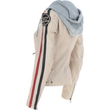Women's Detachable Hood Leather Biker Jacket Beige: L-Nirma