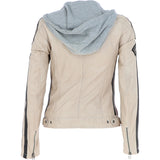 Women's Detachable Hood Leather Biker Jacket Beige: L-Nirma