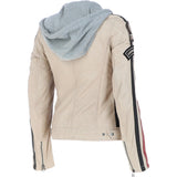 Women's Detachable Hood Leather Biker Jacket Beige: L-Nirma