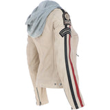 Women's Detachable Hood Leather Biker Jacket Beige: L-Nirma