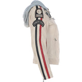 Women's Detachable Hood Leather Biker Jacket Beige: L-Nirma