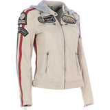 Women's Detachable Hood Leather Biker Jacket Beige: L-Nirma