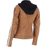 Women's Detachable Hood Leather Biker Jacket Cognac: L-Nirma