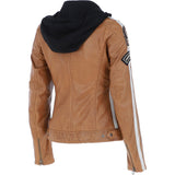 Women's Detachable Hood Leather Biker Jacket Cognac: L-Nirma