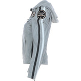 Women's Detachable Hood Leather Biker Jacket Grey: L-Nirma