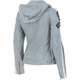 Women's Detachable Hood Leather Biker Jacket Grey: L-Nirma