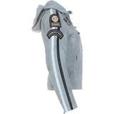 Women's Detachable Hood Leather Biker Jacket Grey: L-Nirma