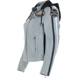 Women's Detachable Hood Leather Biker Jacket Stone: L-Nirma