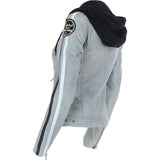 Women's Detachable Hood Leather Biker Jacket Stone: L-Nirma