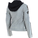 Women's Detachable Hood Leather Biker Jacket Stone: L-Nirma