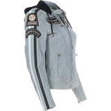 Women's Detachable Hood Leather Biker Jacket Stone: L-Nirma