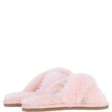 Fenland Ladies Sheepskin Crossover Slippers Pink: LADIES CROSSOVER