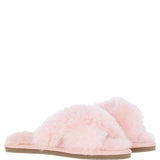 Fenland Ladies Sheepskin Crossover Slippers Pink: LADIES CROSSOVER