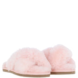 Fenland Ladies Sheepskin Crossover Slippers Pink: LADIES CROSSOVER