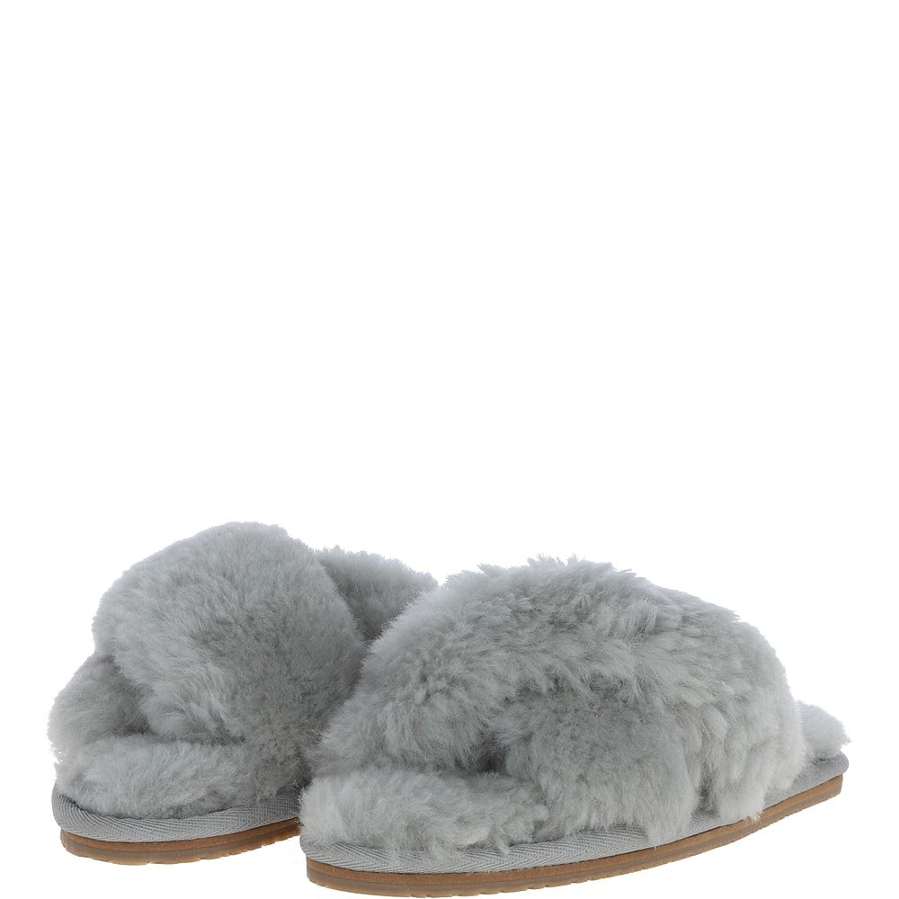 Fenland Ladies Sheepskin Crossover Slippers Grey: LADIES CROSSOVER