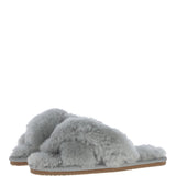 Fenland Ladies Sheepskin Crossover Slippers Grey: LADIES CROSSOVER