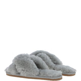 Fenland Ladies Sheepskin Crossover Slippers Grey: LADIES CROSSOVER
