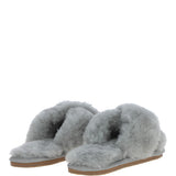 Fenland Ladies Sheepskin Crossover Slippers Grey: LADIES CROSSOVER