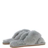 Fenland Ladies Sheepskin Crossover Slippers Grey: LADIES CROSSOVER