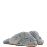 Fenland Ladies Sheepskin Crossover Slippers Grey: LADIES CROSSOVER