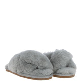 Fenland Ladies Sheepskin Crossover Slippers Grey: LADIES CROSSOVER
