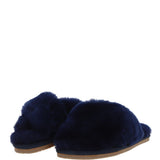 Fenland Ladies Sheepskin Crossover Slippers Navy: LADIES CROSSOVER