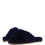 Fenland Ladies Sheepskin Crossover Slippers Navy: LADIES CROSSOVER