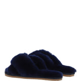 Fenland Ladies Sheepskin Crossover Slippers Navy: LADIES CROSSOVER