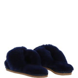 Fenland Ladies Sheepskin Crossover Slippers Navy: LADIES CROSSOVER