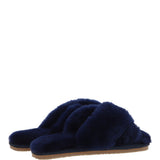 Fenland Ladies Sheepskin Crossover Slippers Navy: LADIES CROSSOVER