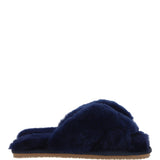 Fenland Ladies Sheepskin Crossover Slippers Navy: LADIES CROSSOVER