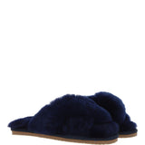 Fenland Ladies Sheepskin Crossover Slippers Navy: LADIES CROSSOVER
