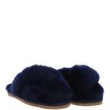 Fenland Ladies Sheepskin Crossover Slippers Navy: LADIES CROSSOVER
